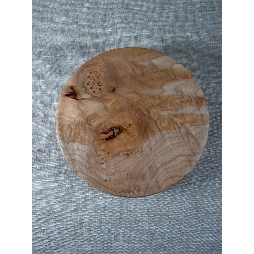 Wooden Bowl Good Vintage Hand Turned Burl Wood Grain Decorative Round 8 Inch